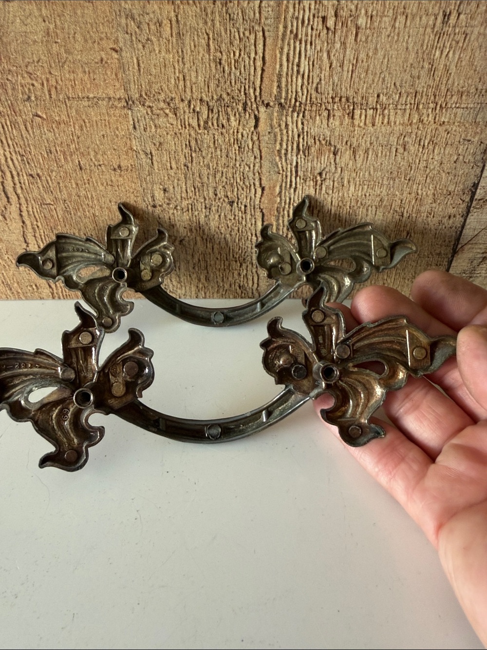Vintage  Brass Finish French Provincial Ornate Drawer Pulls - Set of 2 - Picture 4 of 7